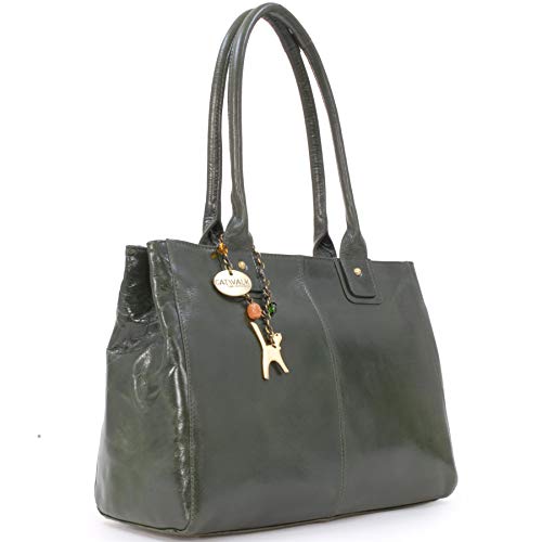 CATWALK COLLECTION - KENSINGTON - Bolso de hombro estilo shopper - Cuero vintage - Grande - Verde