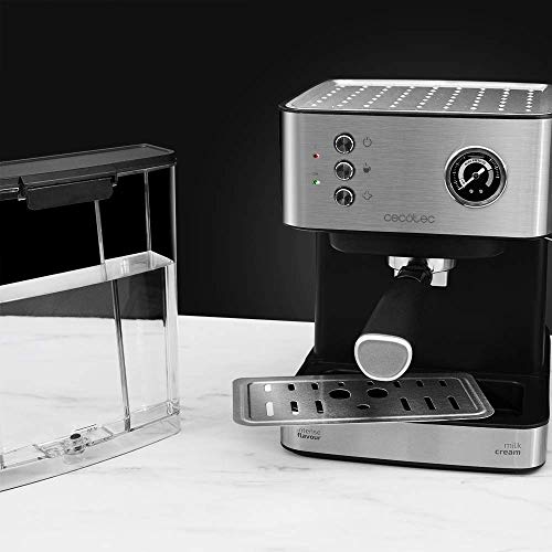 Cecotec Power Espresso 20 Professionale Cafetera. 20 Bares, Manómetro, Depósito de 1,5L, Brazo Doble Salida, Vaporizador, Superficie Calientatazas, Acabados en Acero Inoxidable, 850W