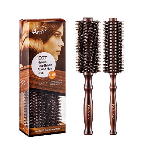 Cepillo de Pelo, Cerdas de Jabalí Natural para Secador de Pelo - Cepillo Cabello Desenredante de Calidad Profesional para Cabello Rizado y Todo Tipo de Cabellos, 2 Piezas Peine Madera