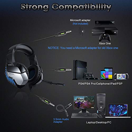 CHEREEKI Cascos Gaming Cascos para Juegos PS4, PC, Xbox One Auriculares Gaming Estéreo Ajustable Gaming con Micrófono y Control de Volumen, Bass Surround y Cancelación de Ruido (Bleu)