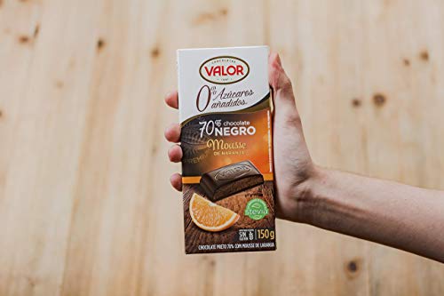 Chocolates Valor - Chocolate 70% Cacao, con Mousse de Naranja, Sin Azúcar, 150gr