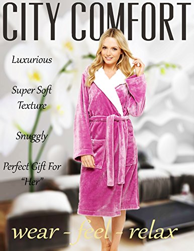 CityComfort Albornoz para Mujer Súper Suave en Chenille Bata con Capucha Forrado con Peluche (L, Orchidee Rosa)