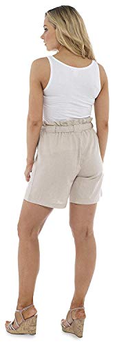 CityComfort Shorts de Lino para Mujer Mujeres Pantalones Cortos de Lino para el Verano, Vacaciones, Playa | Cintura de Bolsa de Papel de Moda (50, Beige)