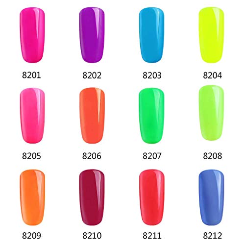 Clavuz Esmaltes Semipermanentes en Gel UV LED, 12pcs Neon Esmaltes de Uñas Soak-off (12 colores)