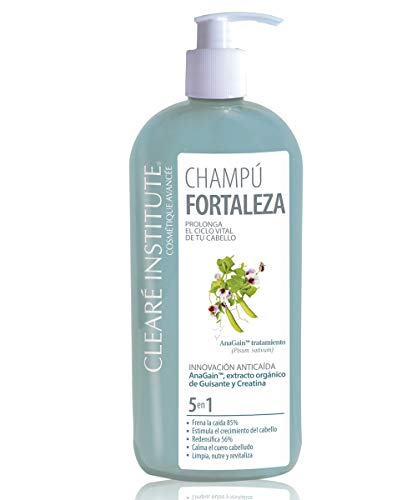 Clearé institute Champú Fortaleza Anticaída - Limpia, Nutre y Revitaliza | Estimula el Crecimiento Cabello | 97% Ingredientes Naturales | Sin Parabenos, Siliconas ni Sulfatos SLE, SLS - 400ml