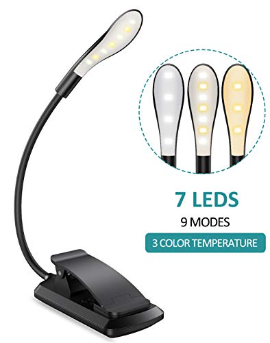 Cocoda Luz Lectura, Lampara Lectura de 360° Flexible con 3 Modos, 7 LED Lampara Pinza Brillo Ajustable con USB Recargable, Sensor Táctil, Luz Nocturna para Leer Libros en la Cama, Kindle