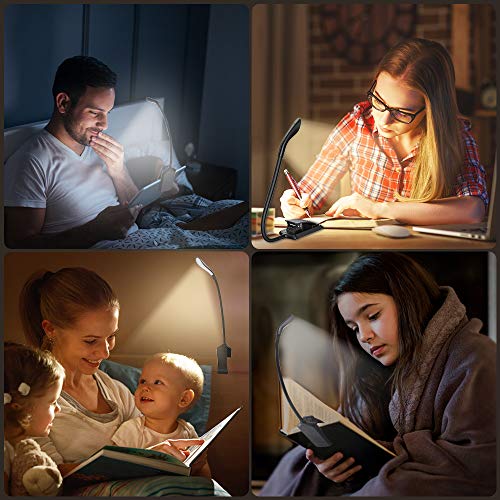 Cocoda Luz Lectura, Lampara Lectura de 360° Flexible con 3 Modos, 7 LED Lampara Pinza Brillo Ajustable con USB Recargable, Sensor Táctil, Luz Nocturna para Leer Libros en la Cama, Kindle