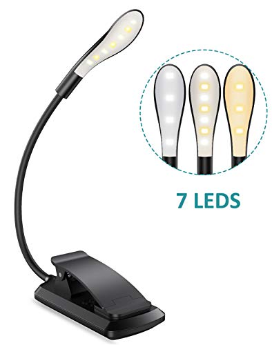 Cocoda Luz Lectura, Lampara Lectura de 360° Flexible con 3 Modos, 7 LED Lampara Pinza Brillo Ajustable con USB Recargable, Sensor Táctil, Luz Nocturna para Leer Libros en la Cama, Kindle