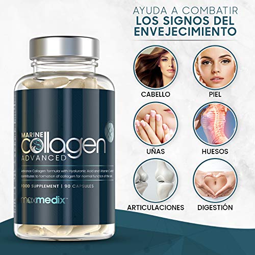 Colágeno Marino, Ácido Hialurónico, Coenzima Q10, Vitamina C y Zinc Dosis Alta 1200mg | Suplemento Para Cabello, Piel, Huesos, Músculos y Articulaciones, Suplemento Antiarrugas, 90 Cápsulas