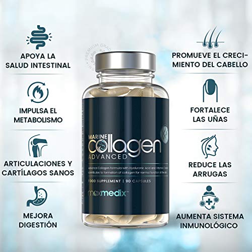 Colágeno Marino, Ácido Hialurónico, Coenzima Q10, Vitamina C y Zinc Dosis Alta 1200mg | Suplemento Para Cabello, Piel, Huesos, Músculos y Articulaciones, Suplemento Antiarrugas, 90 Cápsulas