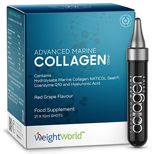 Colágeno Marino Hidrolizado con Ácido Hialurónico Bebible Dosis Alta 5000mg | Suplemento Natural Antiarrugas, Vitamina C y Zinc, Para Piel, Cabello, Articulaciones, 21 x 10ml Ampollas, WeightWorld