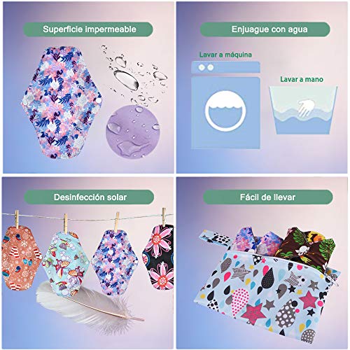 Conpro 10 Pcs Compresas Reutilizables, 3 Longitudes: 21cm x 2, 26cm x 6, 33cm x 2, Salvaslip Reutilizable, Servilleta Sanitaria de Fibra Bambú, Viene con Bolsa de Lavandería y Bolsa de Almacenamiento