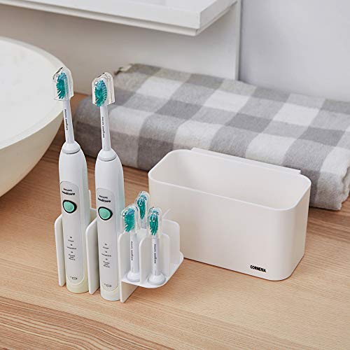 CORNERIA Portacepillos de Dientes - Cuarto de baño montado en la Pared Caddy - Soporte de Pasta de Dientes (4 Ranuras Cepillo de Dientes + 6 Cabezas de cepillos de Dientes eléctricos) (Blanco)