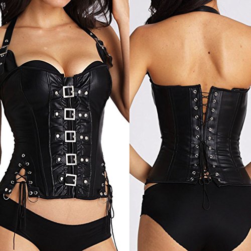 Corset de cuero sintético Steampunk Bustier Plus size Bustier 9 Dimensiones Negro S