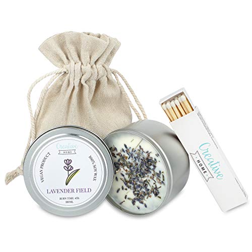 Creative Home Lavanda Velas 100% Cera de Soja | 45 Horas Tiempo de Consumo | 180ml | Aceites Aromáticos Naturales | Hecho a Mano | Vegano | Aromaterapia para Aliviar el Estrés