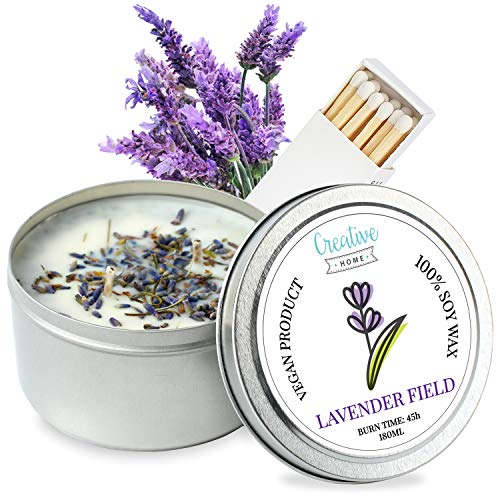 Creative Home Lavanda Velas 100% Cera de Soja | 45 Horas Tiempo de Consumo | 180ml | Aceites Aromáticos Naturales | Hecho a Mano | Vegano | Aromaterapia para Aliviar el Estrés