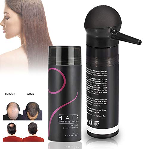 Crecimiento del Cabello Fibras para Pelo Corrector profesional Corrector para adelgazamiento del cabello Aerosol para el cabello con aplicador de spray para la bombapara mujeres y hombres (Negro)