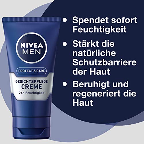 Crema de cuidado facial Nivea Men Protect & Care en paquete de 3 (3 x 75 ml), crema facial calmante para hombres, crema de día hidratante