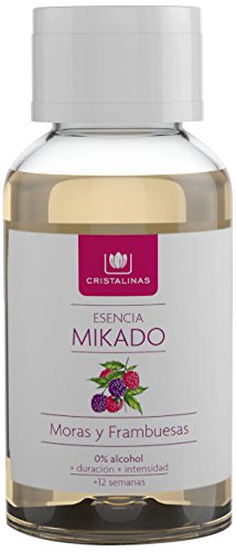 CRISTALINAS. Ambientador Mikado Clásico. Difusor con Varillas de ratán. Formula sin Alcohol. Máxima duración, hasta 16 semanas. Aroma Mora (Mora, 100 m)