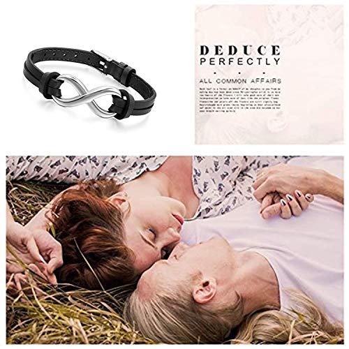 Cupimatch Pulsera Infinito Hombre Cuero Brazalete Acero Ajustable Pulsera Simbolo Infinito Amor Hombre Mujer Joyería de Moda Deligado (Negro)