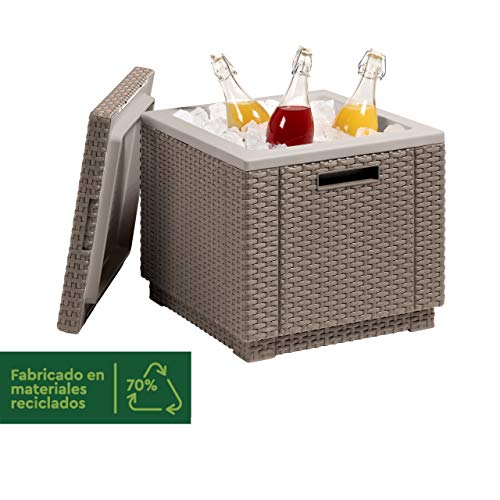 Curver Ice Cube Mesa nevera para jardín, 5 litros, Marrón, 41x41x41 cm