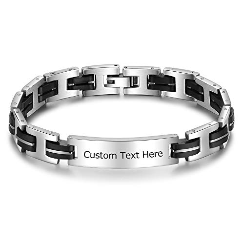 DaMei Pulsera para Hombre Brazalete de Acero Inoxidable y Silicona Regalo de San Valentín Grabado Nombre Personalizada de Identificación Joyería Mujeres (Forma H)