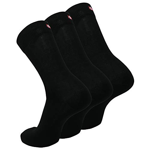 DANISH ENDURANCE Calcetines de Algodón, para Hombre y Mujer, Calcetines Clásicos de Vestir, Cómodos, Transpirables, para el Uso Diario, Negro, Gris, Rojo, Pack de 3 (Negro, EU 39-42)