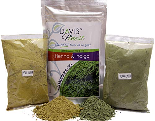 Davis Finest - Tinte para el Cabello, juego de 100 g de polvo de henna y 100 g de polvo de índigo, tinte natural para cabello o barba, marrón/negro, sin PPD