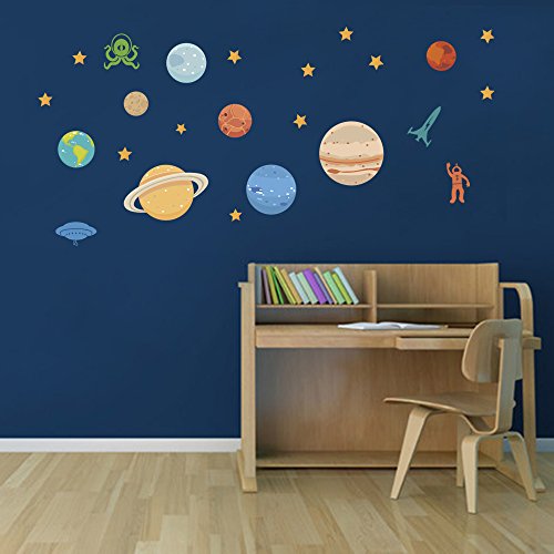 decalmile Espacio Planeta Pegatinas De Pared Decoración Infantil de Pared Sistema Solar Niños Adhesivos Pared Vinilo Pared Decorativos para Cuarto De Niños Cuarto De Los Niños Guardería Aula