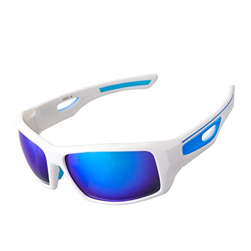 Deportes Al Aire Libre Ciclismo Gafas, Gafas De Sol Polarizadas, Impermeable Bicicleta De Montaña Gafas, Lentes UV400 De Alta Resistencia, Antideslumbrante, Templos De La Primavera (Blanco Azul)