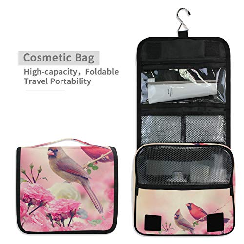 DEZIRO Wash Gargle Bag Masculino Y Femenino Northern Cardinals Patrón Flores Rosa Bolsas Cosméticos con Cremallera de Calidad Bolsas de Maquillaje de Viaje