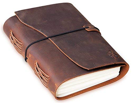 Diario Encuadernado de Cuero - Diario de Viaje Hecho a Mano | Ideal para Escribir, Dibujos, Bocetos, álbumes de Recortes, Viajeros | Leather Bound Journal | Páginas en Blanco 19x14cm