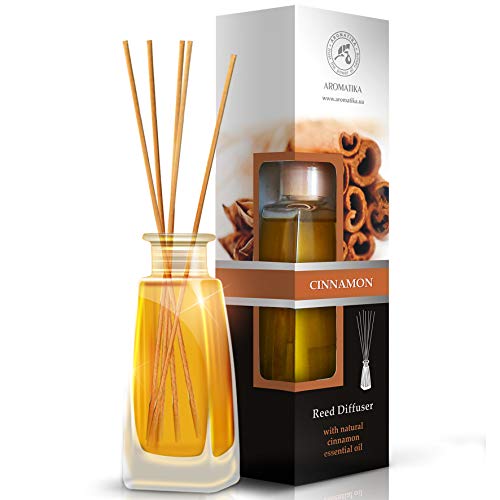 Difusor de Varillas con Aceite Esencial de Canela 100ml - 100% Puro y Natural - Ambiente y Duraderas - 0% Alcohol - Set de Regalo con 8 Varillas de Bambú - para Aromatizar Todos los Ambientes