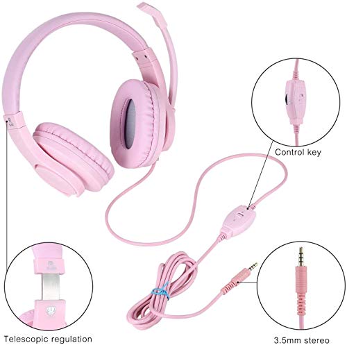 DIWUER Cascos Gaming, Auriculares Gaming para Ps4 Xbox One Nintendo Switch, con Sonido Envolvente y Reducción de Ruido, para iPad Cuaderno Computadora Teléfono Inteligente PC (Rosa)