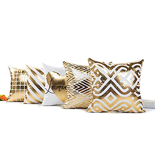 Dos fundas de almohada cojín de sofá de 40x40 cm - rayas - cojín decorativo cuadrado - estampado dorado - lino - dormitorio - beso casero - boca - idea de regalo original - color blanco y negro