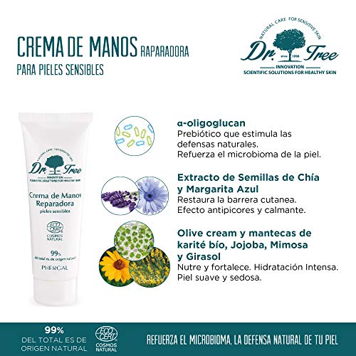 Dr. Tree. Crema De Manos Reparadora. Pieles Secas o Irritadas. 75 ml