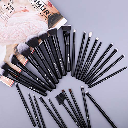 DUcare Brochas de Maquillaje Profesional Negro 27 pcs Maquillaje Profesional Pinceles Premium Synthetic Maquillaje de Ojos, Rubor, Contorno, Corrector, Pinceles Cosméticos