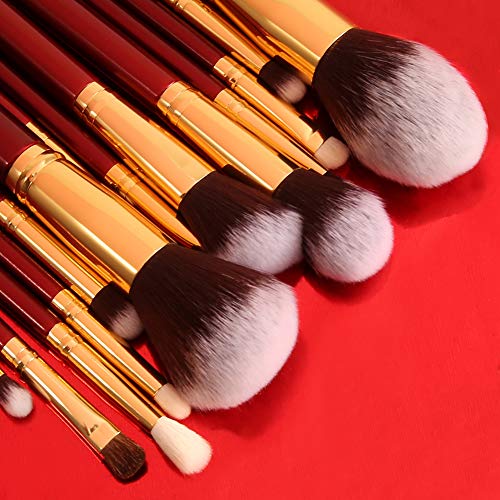 DUcare Brochas de Maquillaje Profesional Rojo 27 pcs Maquillaje Profesional Pinceles Premium Synthetic Maquillaje de Ojos, Rubor, Contorno, Corrector, Pinceles Cosméticos