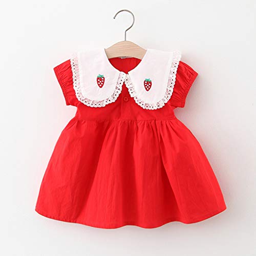 Dulce Bebé Niño Niña Fresa Peter Pan Collar Vestido Sólido Algodón Vestido de Princesa Vestidos de Ropa