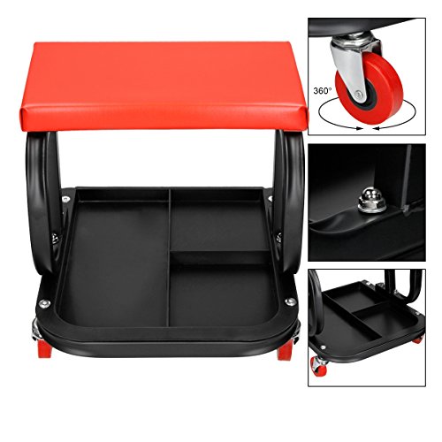 ECD Germany Taburete Mecánico - Mobil con Ruedas Giratorias y Bandeja para Herramientas - Asiento con Carga max. de 150kg - de Acero - Silla Ajustable para Taller Garajes Mecánicos