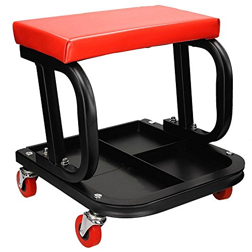 ECD Germany Taburete Mecánico - Mobil con Ruedas Giratorias y Bandeja para Herramientas - Asiento con Carga max. de 150kg - de Acero - Silla Ajustable para Taller Garajes Mecánicos