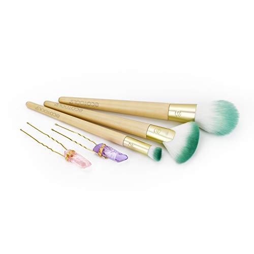 EcoTools® Glossy Finish - Juego de brochas de maquillaje de rostro con horquillas para pelo con cristales de jade