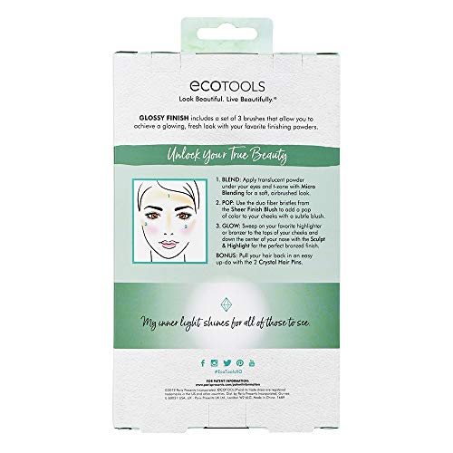 EcoTools® Glossy Finish - Juego de brochas de maquillaje de rostro con horquillas para pelo con cristales de jade