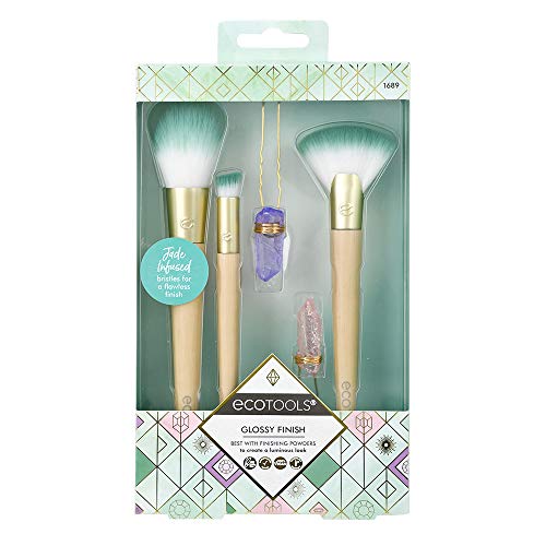 EcoTools® Glossy Finish - Juego de brochas de maquillaje de rostro con horquillas para pelo con cristales de jade