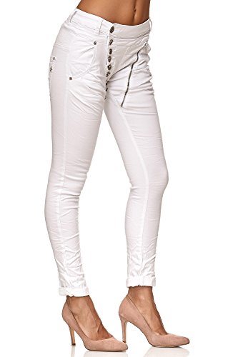 Elara Jeans para Mujer Boyfriend Baggy Botones Chunkyrayan Blanco C613K-1/F1 White 44/2XL