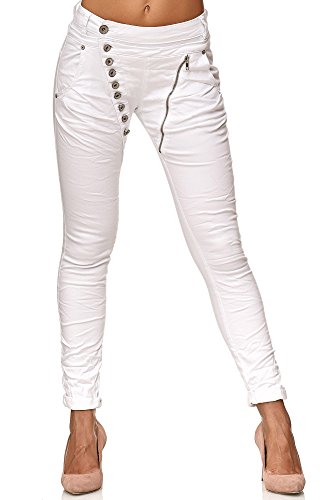 Elara Jeans para Mujer Boyfriend Baggy Botones Chunkyrayan Blanco C613K-1/F1 White 44/2XL