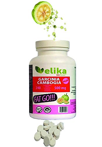 Elikafoods- Garcinia Cambogia Plus 60% HCA, 240 comprimidos 500mg, tratamiento para 2 meses!!! adelgazante, sin cafeína, ni estimulantes artificiales.100% natural, vegano y sin gluten.