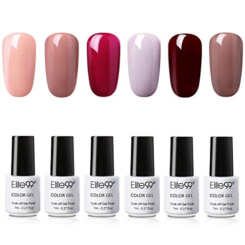 Elite99 Esmalte de Uñas 3 en 1, Esmaltes Semipermenentes para Uñas, 6pcs Kit de Uñas de Gel One Step, Soak off Pintauñas de Colores para Manicura, Tamaño Pequeño 7ml - 004