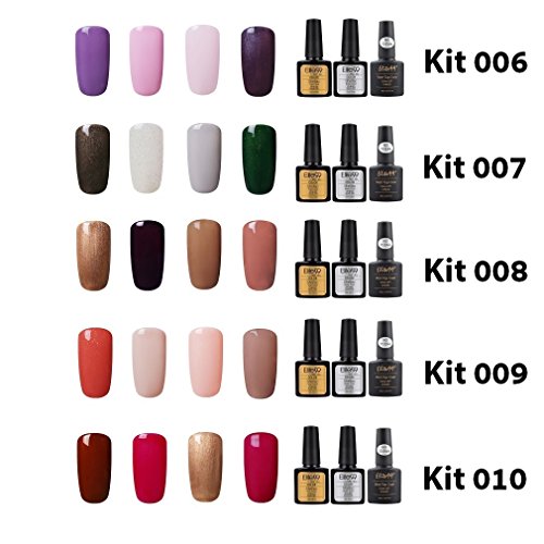 Elite99 Esmalte de Uñas Semipermanente Uñas de Gel UV LED Kit de Manicura 7pcs con Base Coat Top Coat de Brillo y Top Coat de Mate Pintauñas Soak off - Kit 009