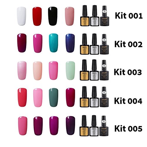 Elite99 Esmalte de Uñas Semipermanente Uñas de Gel UV LED Kit de Manicura 7pcs con Base Coat Top Coat de Brillo y Top Coat de Mate Pintauñas Soak off - Kit 009